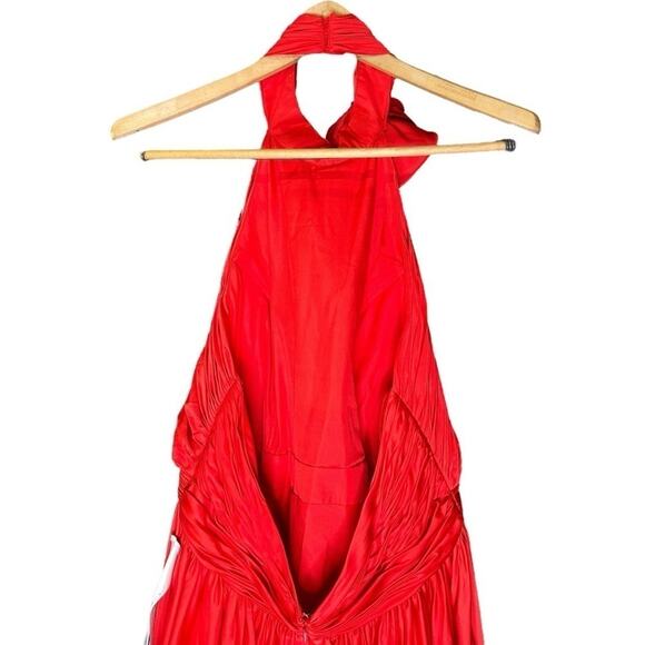 Mac Duggal Cherry Red Rosette Halter Chiffon Evening Gown 14 - Picture 9 of 12
